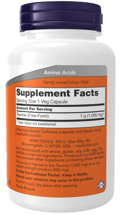 Now Foods Taurine, Double Strength 1000 mg Veg Capsules Nervous System Health*