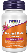 Pastillas de Metil B-12 5000 mcg y Folato NOW - Pastillas Veganas