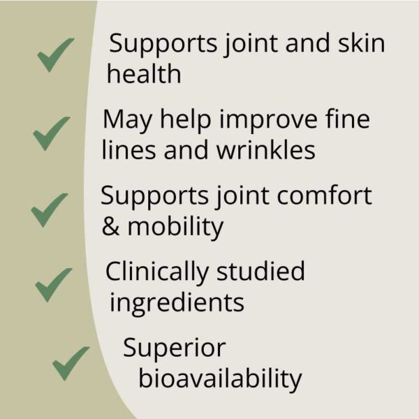 Supplement facts & ingredients image: Good Health Naturally Joint and Skin Matrix supplement facts collagen chondroitin hyaluronic acid 120 capsules