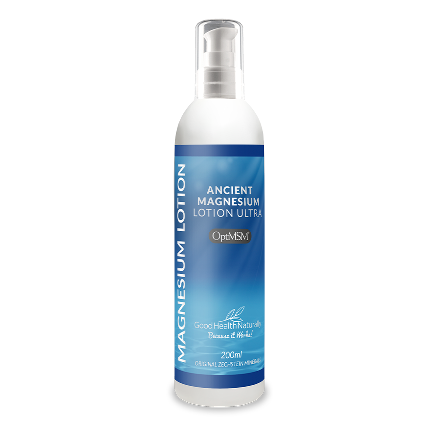 Front image: Good Health Naturally Ancient Magnesium Lotion Ultra body lotion 200ml bottle