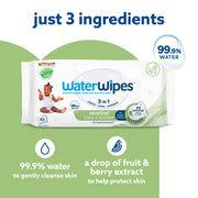 WaterWipes Sensitive+ Baby & Toddler Wipes, resealable soft pack packaging, unscented, 60 wipes, ingredients information