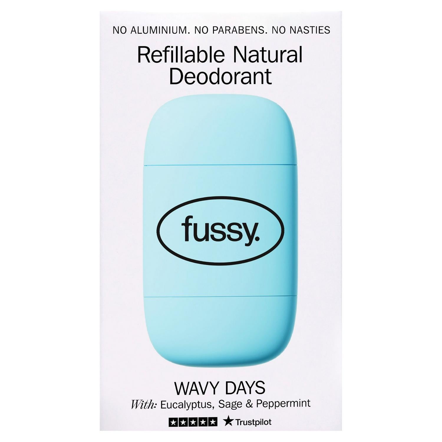 Fussy Refillable Natural Deodorant Wavy Days reusable deodorant with case 40g