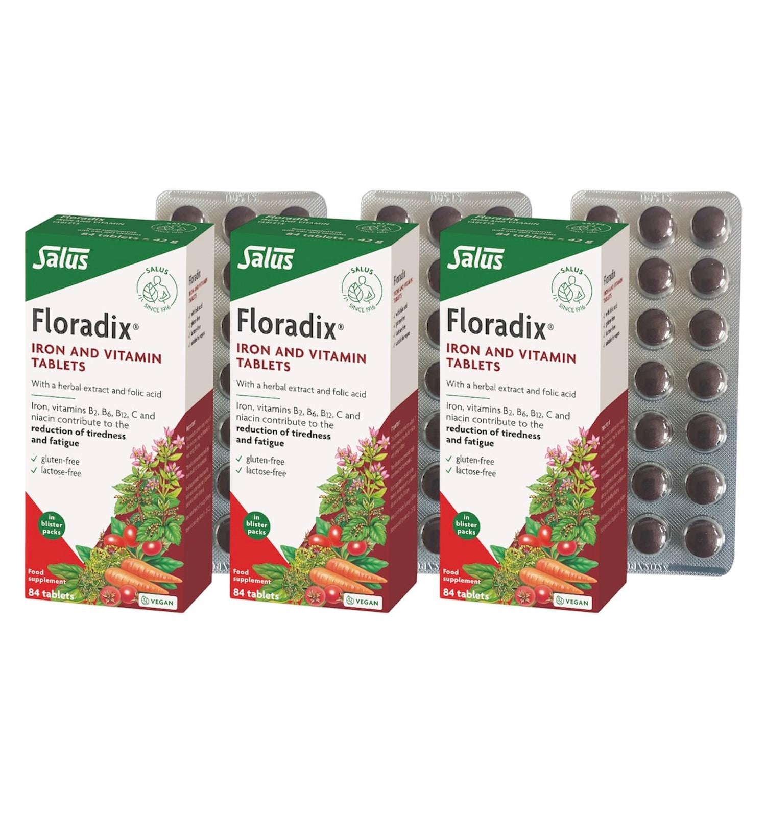 Floradix Vegan Iron Supplement Triple Pack - 3 x 84 Tablets
