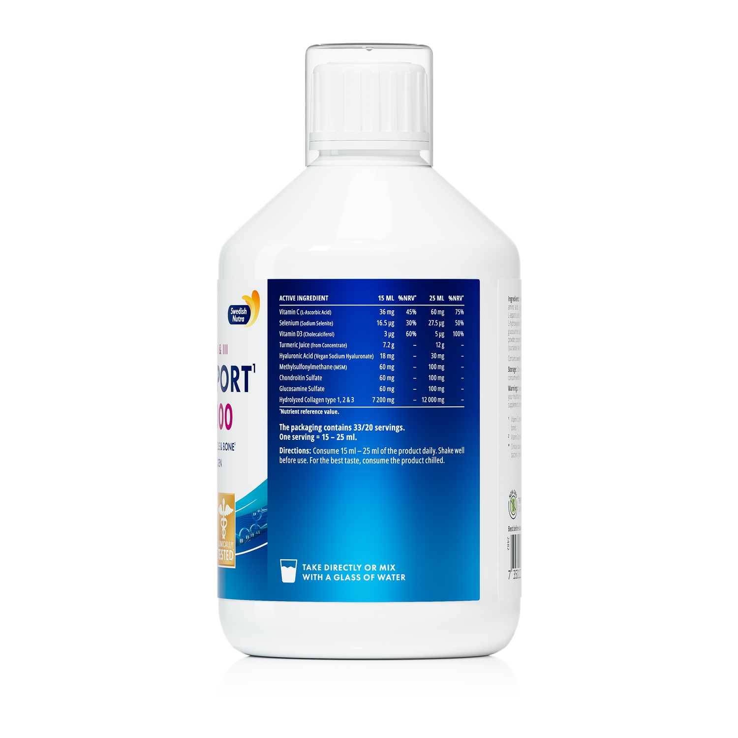 Swedish Nutra Collagen Joint Support MAX Liquid 500ml supplement information