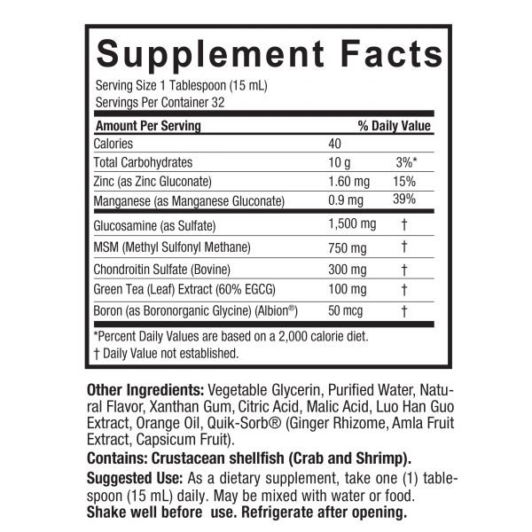 Nature's Answer Liquid Glucosamine Chondroitin MSM Orange 480ml supplement facts and directions