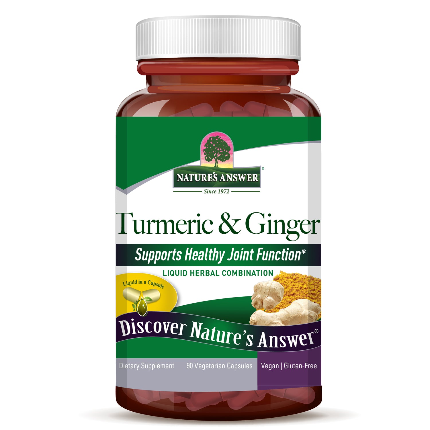 Nature's Answer Turmeric and Ginger Vegan Capsules 90 count herbal supplement front bottle label
