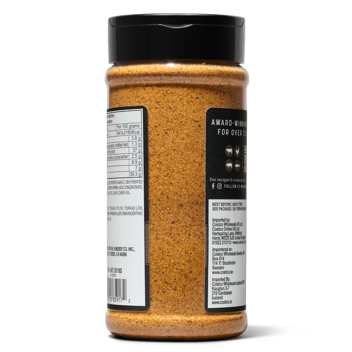 Kinder's Woodfired Garlic Seasoning ingredients label 326g shaker