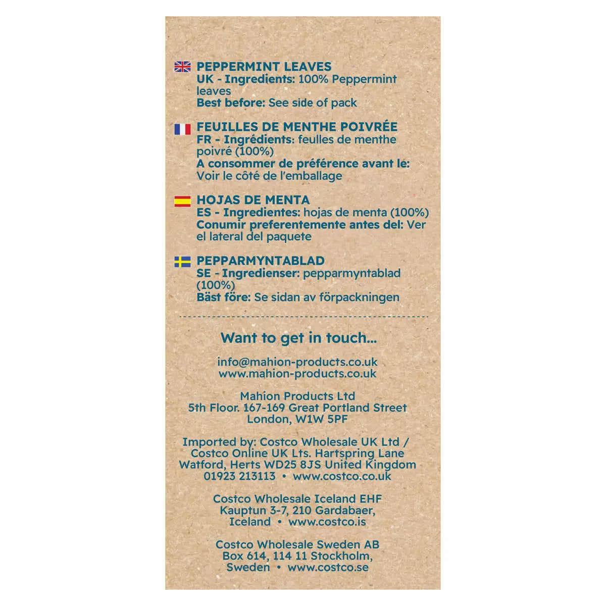 Cafe Tea 100% Peppermint Leaves Herbal Tea Bags 