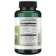 Supplement bottle with green label and black cap on a white background