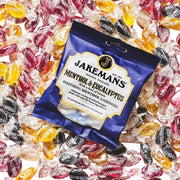 Jakemans Menthol & Eucalyptus Lozenges, bag packaging, menthol and eucalyptus flavour, 73g, cooling lozenge use
