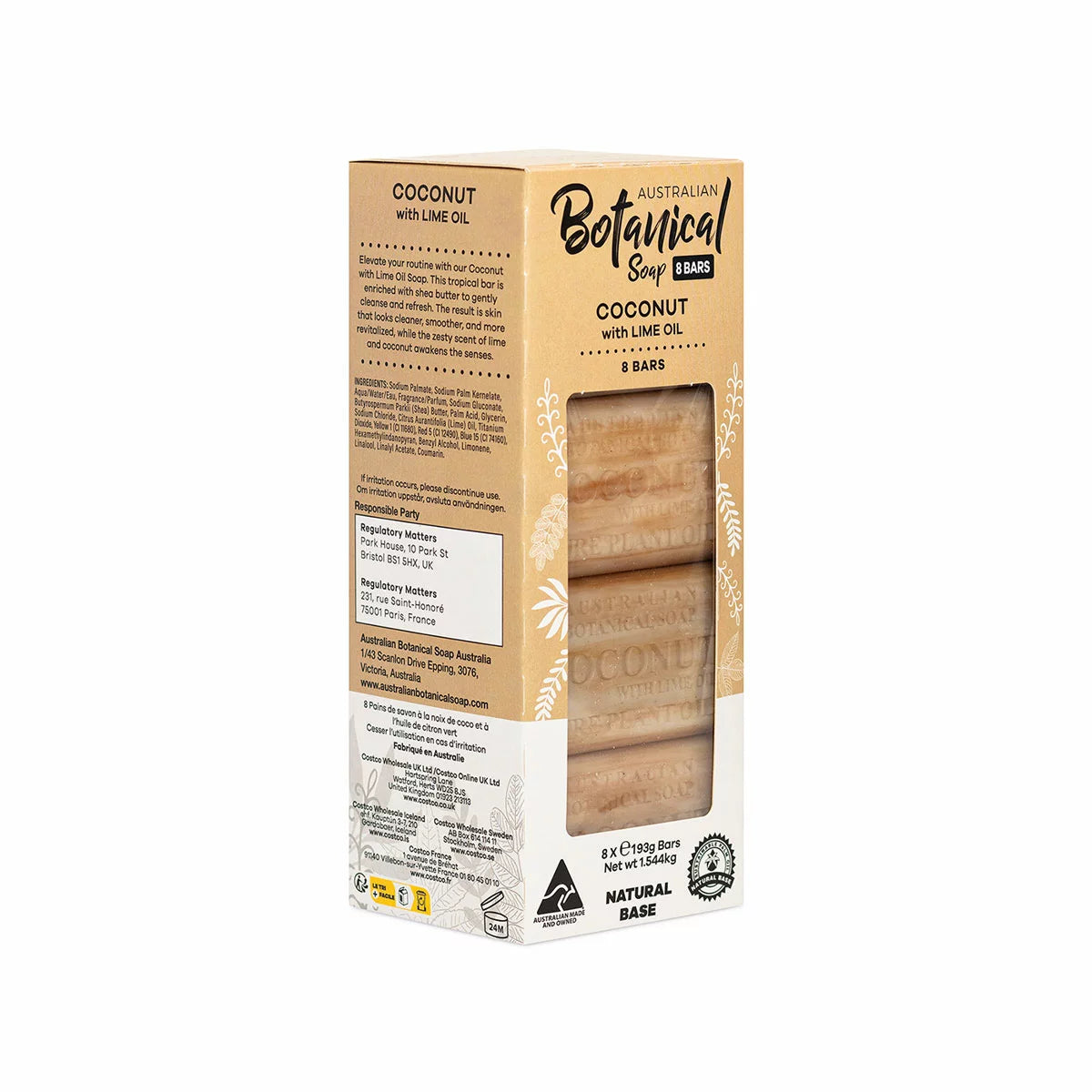 Pack of 8 Australian Botanical Coconut with Lime Oil Soap Bars.