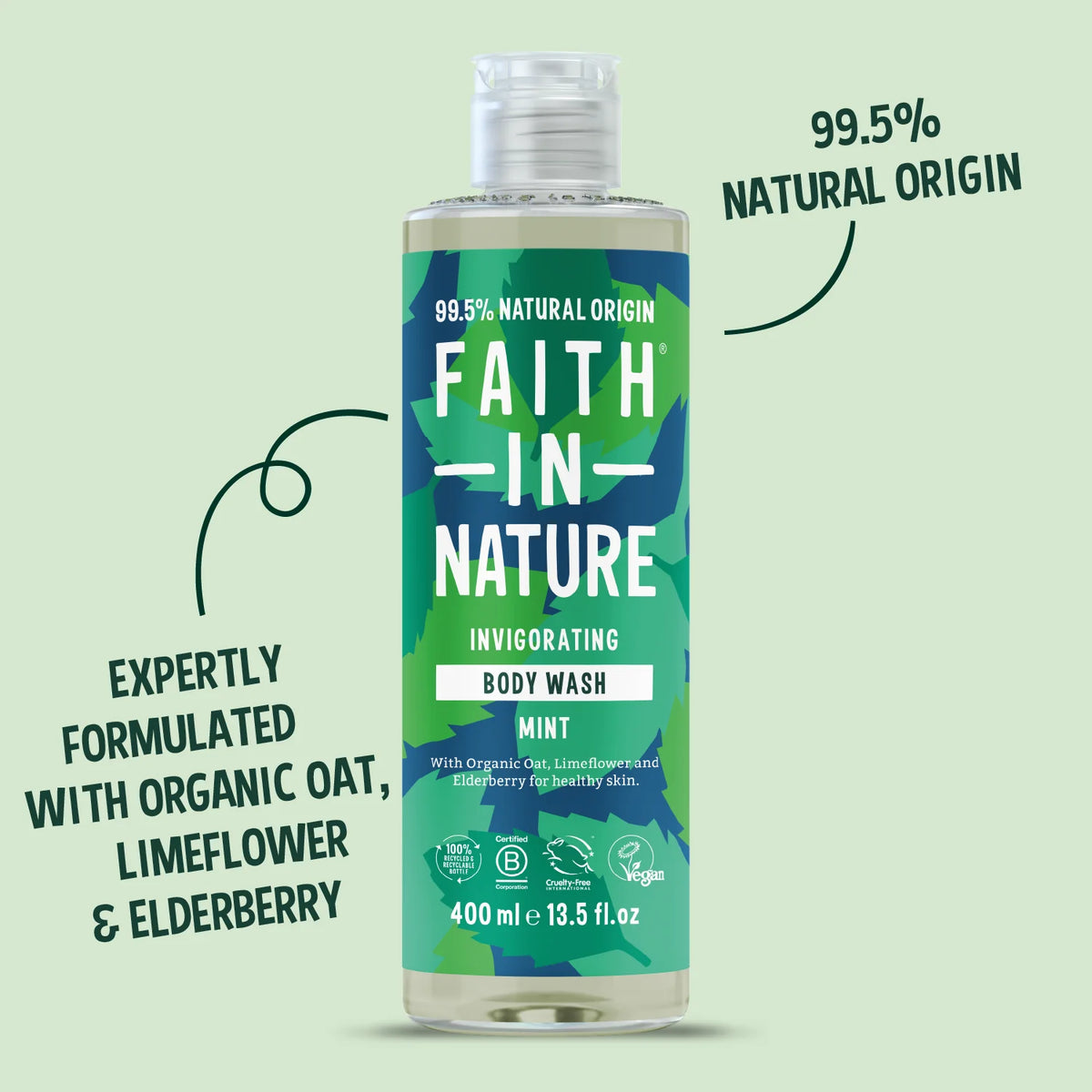 Faith In Nature Invigorating Body Wash Mint 400ml bottle product information