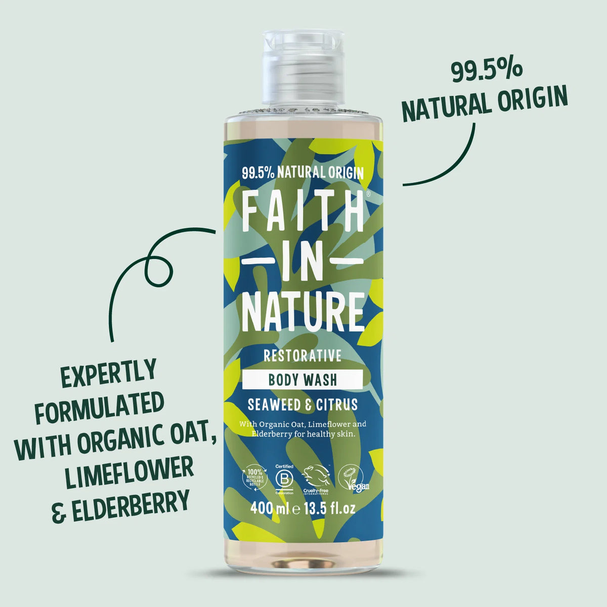 Faith In Nature Restorative Body Wash Seaweed and Citrus 400ml bottle product information