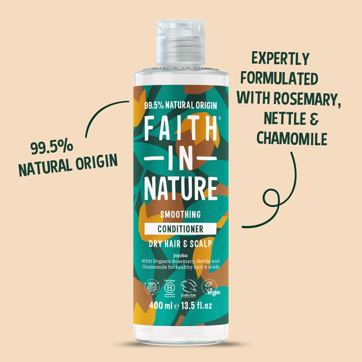 Faith In Nature Jojoba Smoothing Conditioner, bottle packaging, jojoba, 400ml product information