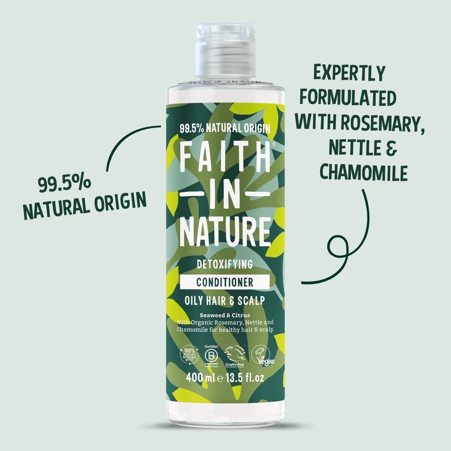 Faith In Nature Seaweed & Citrus Detoxifying Conditioner, bottle packaging, seaweed and citrus, 400ml product information