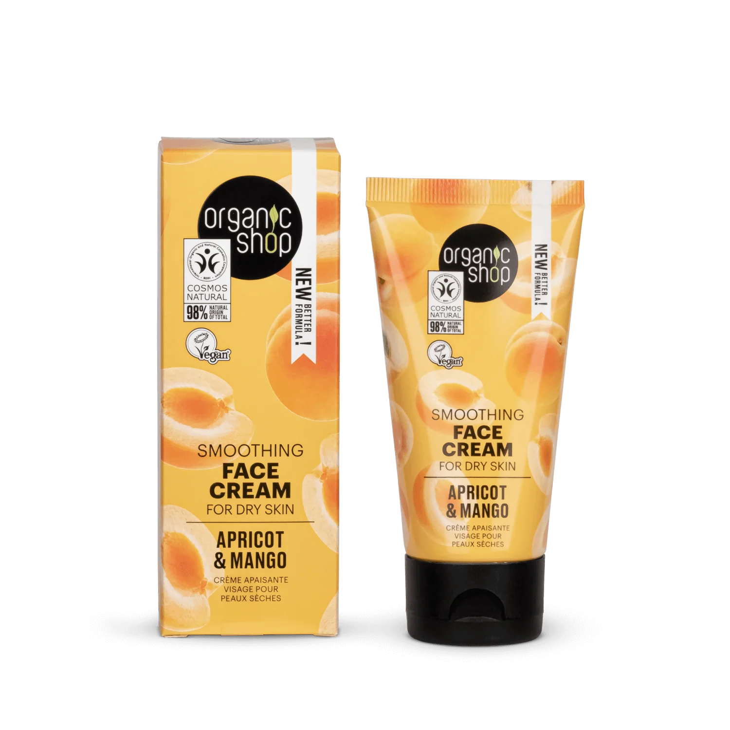 Organic Shop Smoothing Face Cream Apricot and Mango for Dry Skin box & tube 50ml