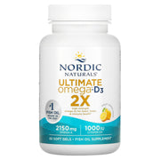 Nordic Naturals Ultimate Omega 2X with Vitamin D3 lemon flavor 60 soft gel bottle.