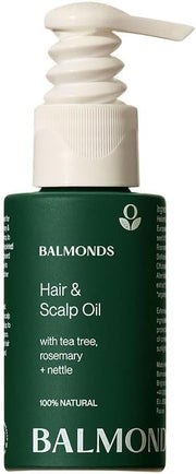 Front image: Balmonds Hair and Scalp Oil 50ml bottle natural conditioning oil packaging