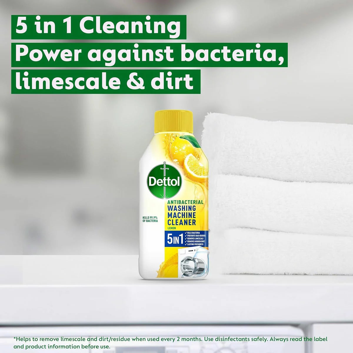 Dettol 5 In 1 Antibacterial Washing Machine Cleaner Lemon 250ml for washing machine maintenance