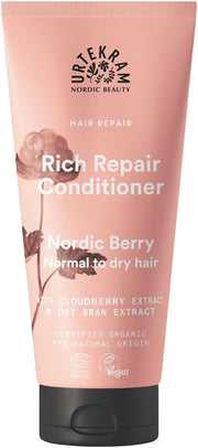 Urtekram Nordic Berry Rich Repair Conditioner, conditioner bottle packaging, fruity berry fragrance, 180ml