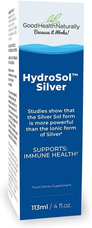 Front image: Good Health Naturally Hydrosol Silver oral spray liquid supplement 113ml box