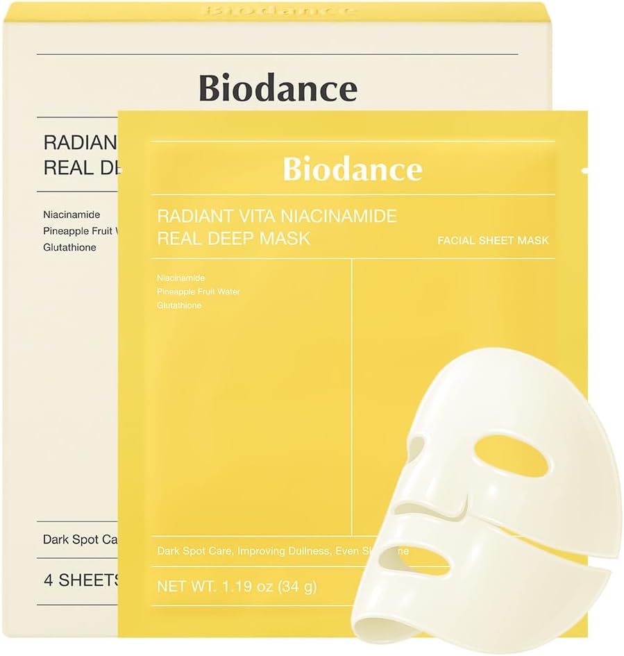 Biodance Radiant Vita Niacinamide Hydrogel Face Mask 4 Sheets retail box with hydrogel sheet masks