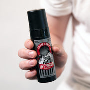 Lifestyle/use image: Uppercut Deluxe Styling Foam Tonic 150ml men hair styling routine
