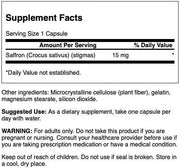 Swanson Saffron bottle showing supplement facts.