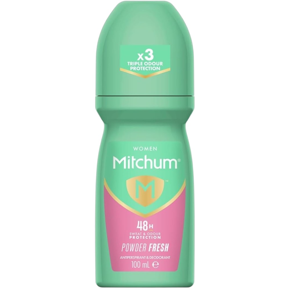 Mitchum Women Powder Fresh Antiperspirant Roll On, roll-on bottle packaging, Powder Fresh fragrance, 100ml