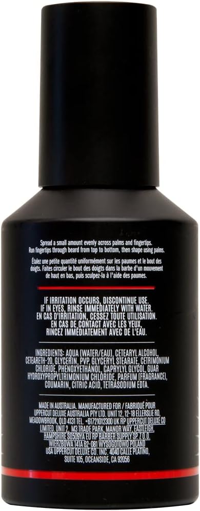 Supplement facts & ingredients image: Uppercut Deluxe Beard Balm 100ml ingredients argan jojoba avocado oils