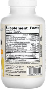 Supplement Facts Image: Jarrow Formulas BoneUp calcium 1000mg D3 K2 capsules supplement facts, ingredients and barcode 360 count