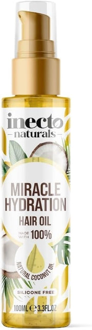 Inecto Naturals Miracle Hydration Hair Oil, pump bottle packaging, Coconut fragrance, 100ml