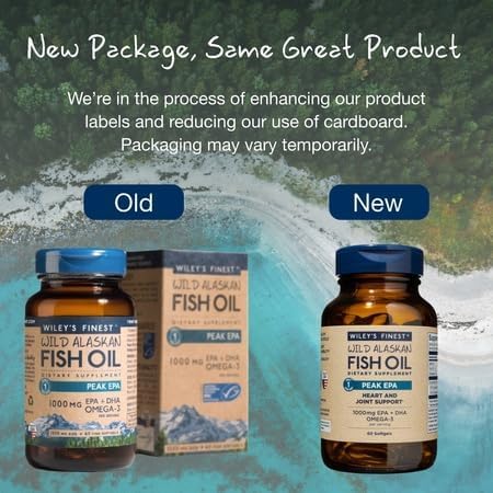 Wiley’s Finest Peak EPA Wild Alaskan Fish Oil - 60 Capsules. Old & new packaging