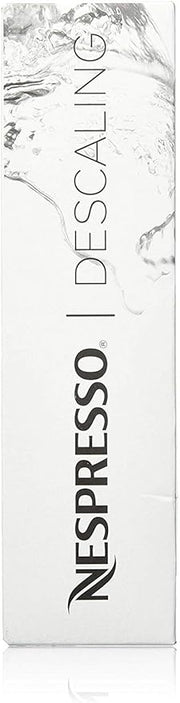 Nespresso Descaling Kit box 100ml sachets on white background.