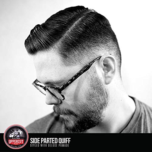 Lifestyle/use image: Uppercut Deluxe Pomade 300g classic hairstyle styling routine