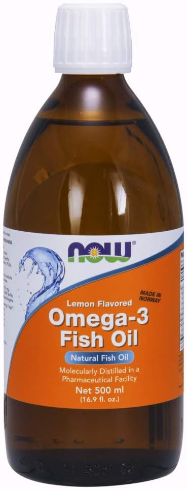 NOW Foods Omega-3 Fish Oil Liquid Lemon Flavour with EPA and DHA 500 mL bottle front vi