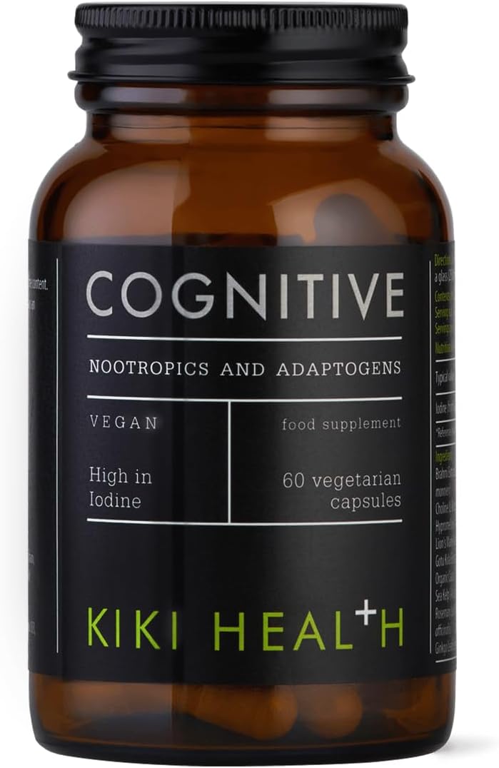 Front image: KIKI Health Cognitive nootropic adaptogen blend vegetarian capsules bottle 60 count