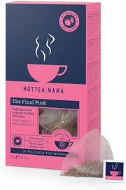 Front Image: Hottea Mama the final push herbal tea raspberry leaf peppermint 14 bags