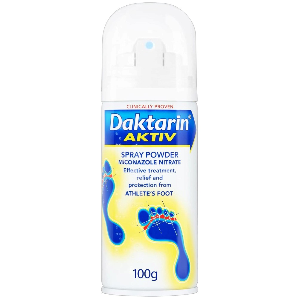 Daktarin Aktiv Spray Powder miconazole nitrate 0.16% topical aerosol 100g front packaging