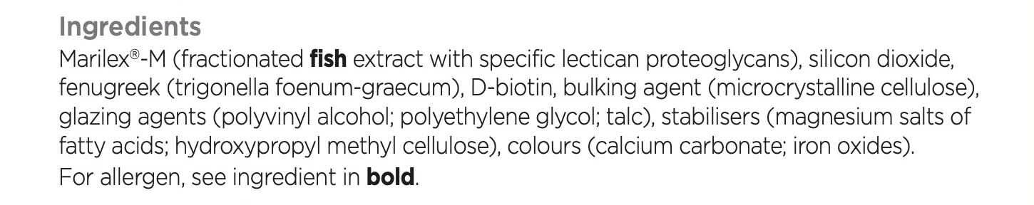 Supplement Facts & Ingredients Image: Nourkrin Man tablets ingredients label 180 tablets packaging