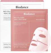 Biodance Bio Collagen Real Deep Hydrogel Face Mask 4 Sheets retail box with hydrogel sheet masks