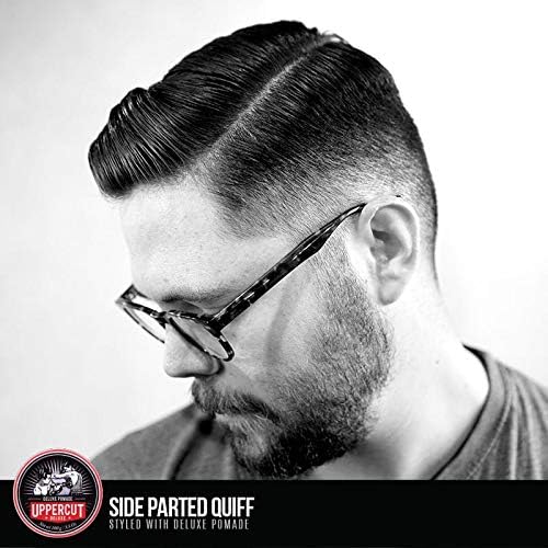 Lifestyle/use image: Uppercut Deluxe Pomade 300g classic hairstyle styling routine