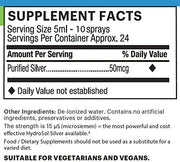 Supplement facts & ingredients image: Good Health Naturally Hydrosol Silver supplement facts purified silver deionised water 113ml