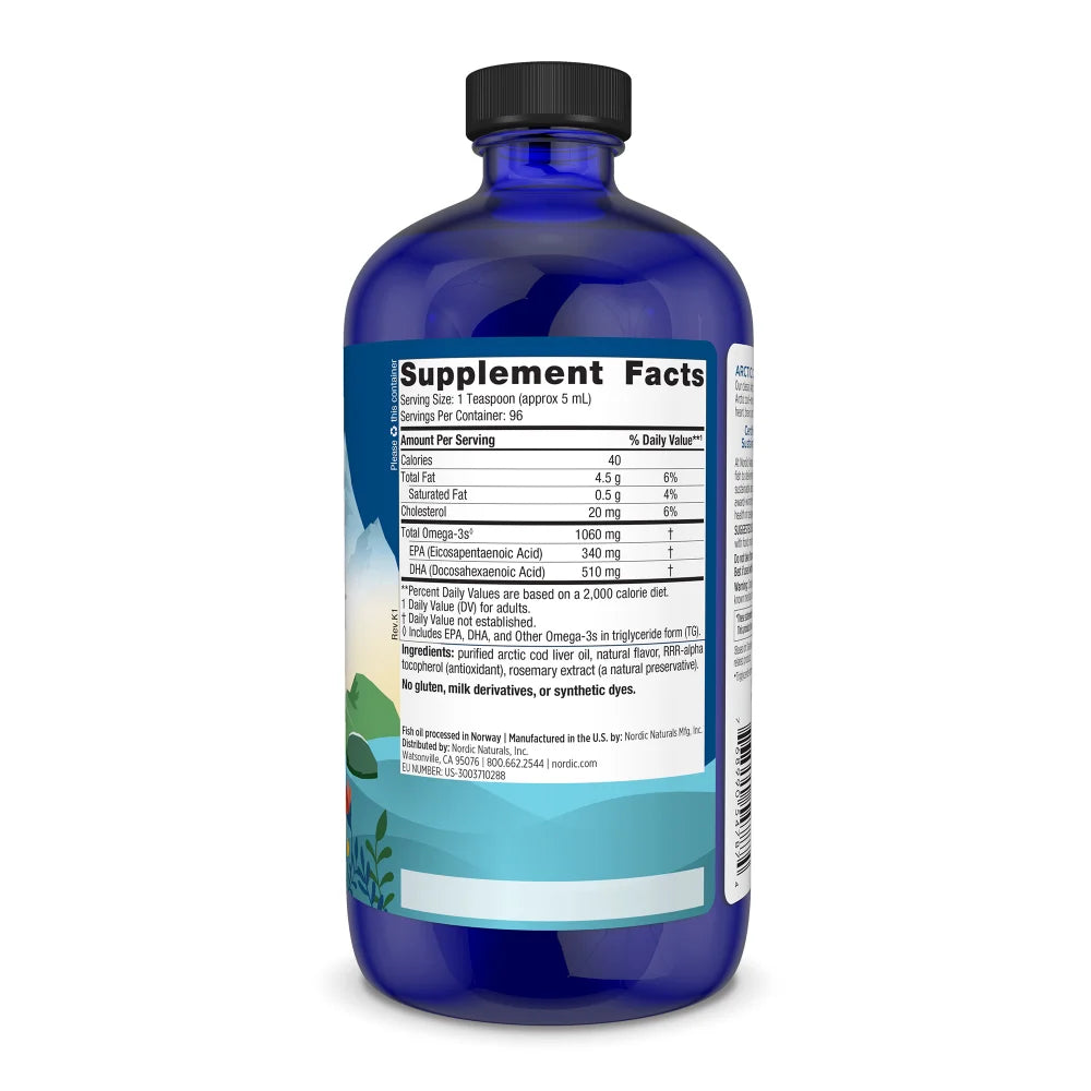 Supplement facts label for Nordic Naturals Arctic Cod Liver Oil.