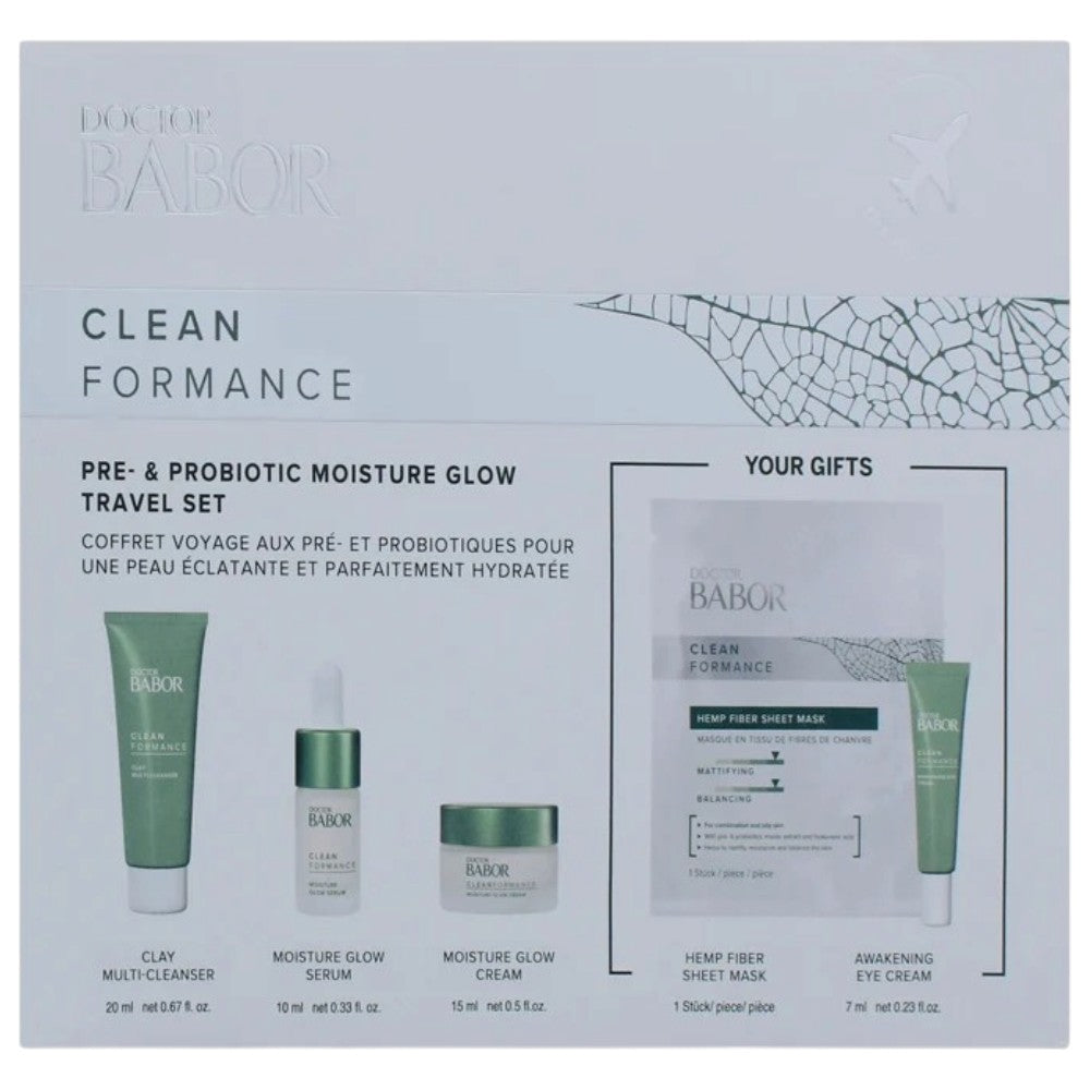 Doctor Babor Clean Formance Moisture Glow 5 piece skincare travel set front packaging