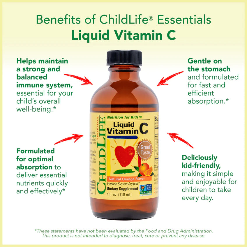 ChildLife Essentials Liquid Vitamin C key benefits vitamin C orange 118ml