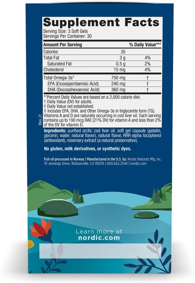 Nordic Naturals Arctic Cod Liver Oil Lemon Soft Gels - 750mg Omega-3s