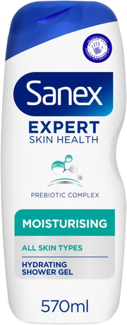Front image: Sanex Expert Skin Health moisturising shower gel bottle body wash 570ml