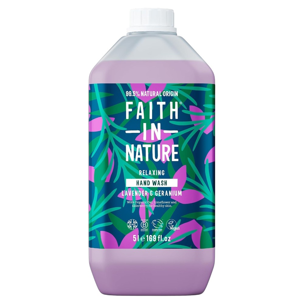 Faith In Nature Lavender & Geranium Hand Wash Refill 5L bottle packaging