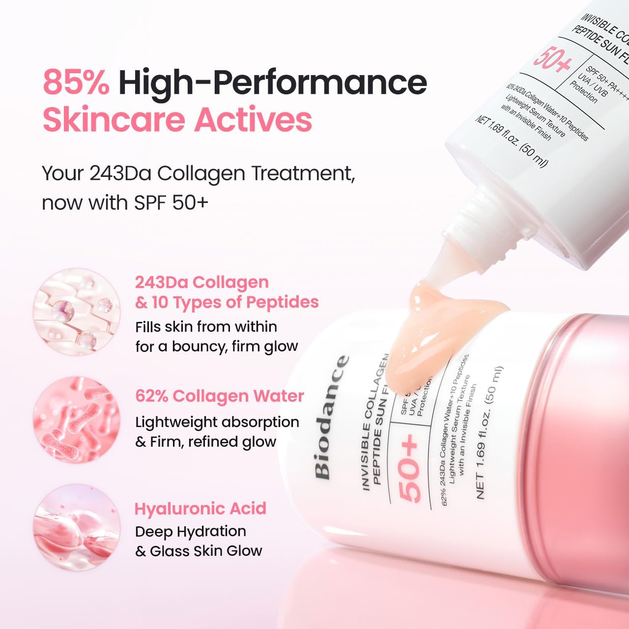 Biodance Invisible Collagen Peptide Sun Fluid SPF 50+ 50ml sunscreen information